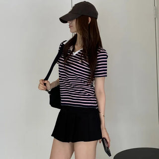 Polo Stripe Pendant Collar T-shirt