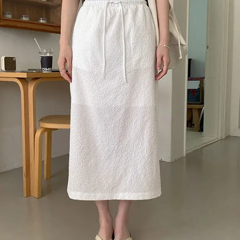 Sman Seersucker Slit Long Skirt