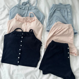 Milk Tea Shirred Halter Neck Terry Top + Terry Pants Set