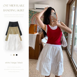 Oat Midi Flare Elastic Skirt