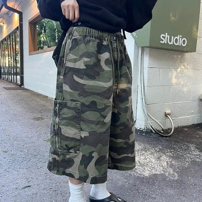Zipper Cargo Pocket Bermuda Shorts Military Camo