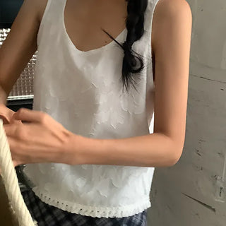 Amiyu Embroidered Fringe Sleeveless Blouse
