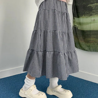 Wieden check tiered long skirt