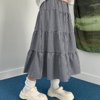 Wieden check tiered long skirt