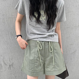 Luden Drawstring Cut Elastic Waist Shorts