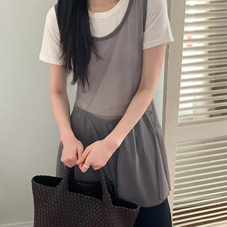 Cotta Chiffon Mesh Layered Dress Short Sleeve T-shirt Set