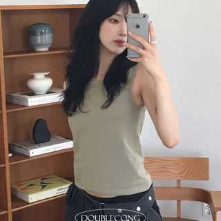 Cotton Basic Round Sleeveless