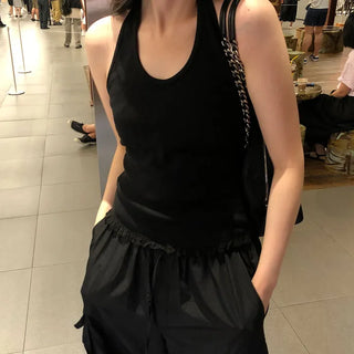 Brill Women's Lace Summer Halter Neck Ribbed Slim Fit Sleeveless