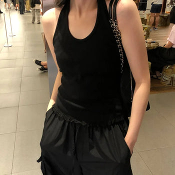 Brill Women's Lace Summer Halter Neck Ribbed Slim Fit Sleeveless