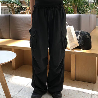 Dude Women's Summer Cargo Loose Fit Nylon Pintuck Pocket Pants