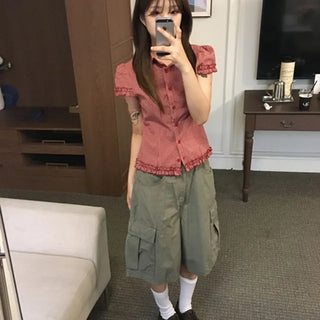 Washed Cargo Bermuda Pants