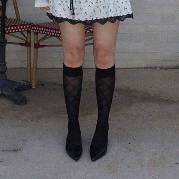 Check See-through Knee Socks