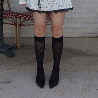 Check See-through Knee Socks