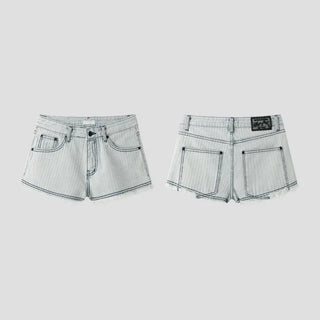 Striped Lace Embroidery Denim Shorts