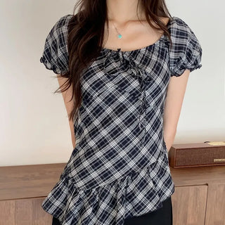 Modebell Check Frill Blouse