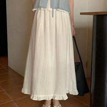 Cinnamon Elastic Waist Long Skirt Full Skirt/Elastic Waist Skirt/Frill Skirt/Frill Long Skirt/Elastic Waist Skirt/Long Skirt