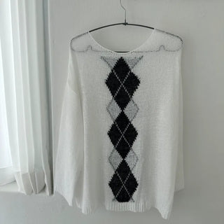 Argyle Lip Neck Loose Fit Summer Knit