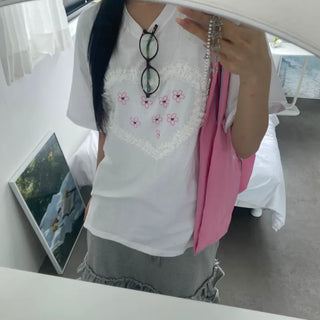 Heart lace short-sleeved t-shirt