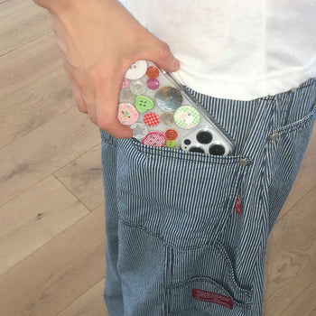 Tonton Vintage Button Glitter Resin Transparent iPhone Case