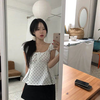 *Cinched Waist* Darling Puff Dot Ribbon Blouse