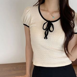 Fleur Punching Color Block Shirring T-shirt