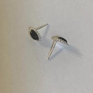 Oval Onyx Bubble Design Silver Earrings