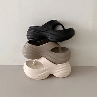 ◈8cm◈Platform Flip-flops Chunky Platform Heel Wave Height-increasing Summer Aqua Waterproof Slide Vacation Waterbomb Swimwear Rainy Season Shoes