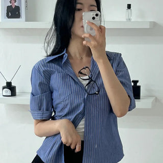 Summer Striped Loose Fit Short Sleeve Shirt