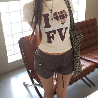 Burgundy check print short-sleeve T-shirt