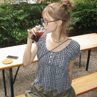 Popo Check Frill Blouse