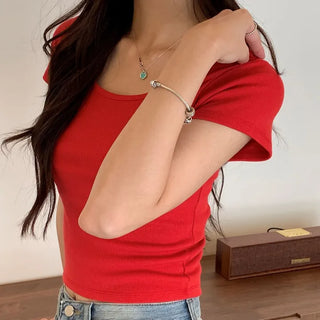 Rire ribbed square neck short sleeve T-shirt