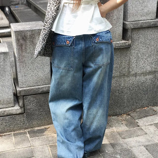 As Back Pocket Denim Washed Wide Pants