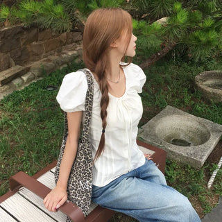 Berry Pintuck Puff Ribbon Blouse