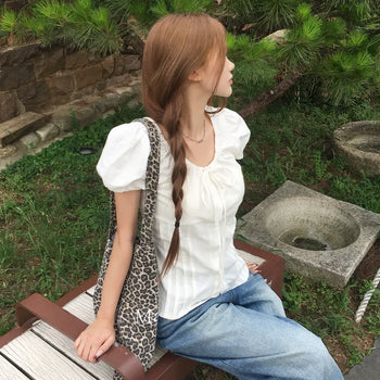 Berry Pintuck Puff Ribbon Blouse