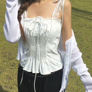 Triple Lace Ribbon Pintuck Bustier Top