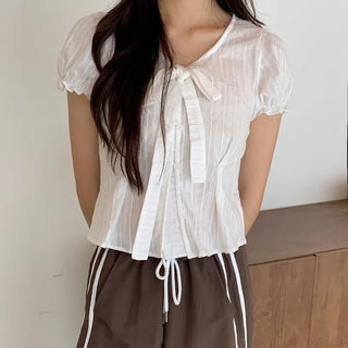 Lamure Ribbon Puff Crop Blouse
