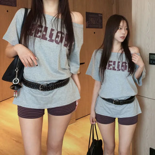Hello Off-shoulder Lettering T-shirt
