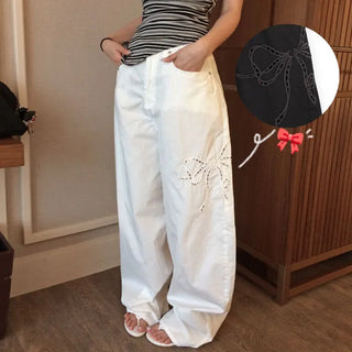 Clition ribbon embroidered wide pants