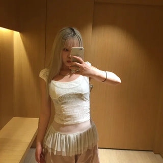 See-through shirring bustier
