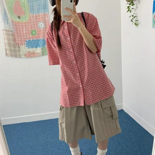 [UNISEX] Way Seersucker Check Boxy Fit Short Sleeve Shirt