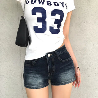 New College Washed Denim Mini Shorts