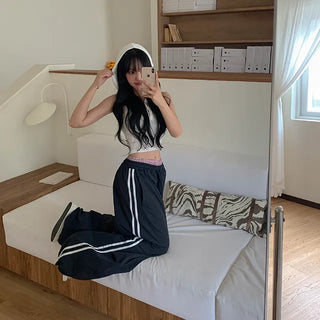 Checked obi nylon pants