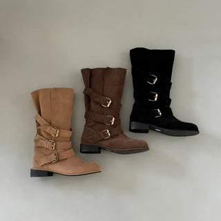 Soft Fold Suede Midi Boots
