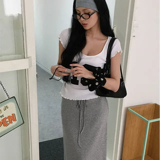 Bubble Flowy Elastic String Maxi Long Skirt