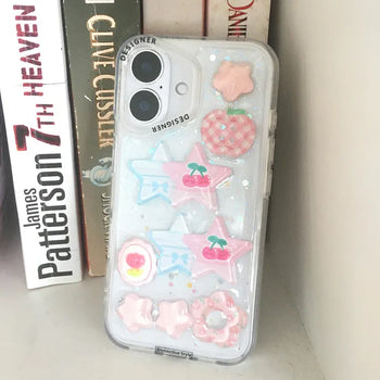 Check Cherry Button Resin Glitter Clear Hard iPhone Case