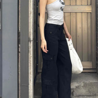 Low-rise pocket cargo long pants