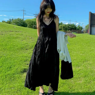 Goddess Bustier Pleated Dress Layered Strap Sleeveless Long Dress Summer Resort Wrinkle Pleats Delicate Fit V-Neck Resort Look Wedding Guest Look Body Cover Body Contouring