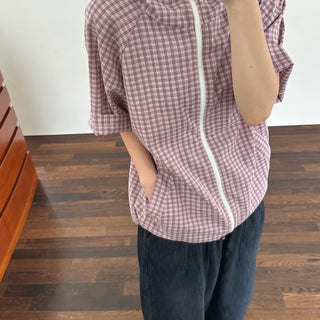 Summer Hooded Check Short Sleeve Windbreaker (3 colors)