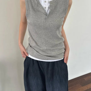 Henley neck ribbed tank top (3 colors)