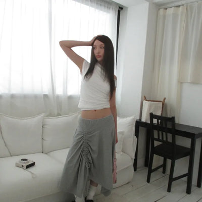 Side Shirred Midi Skirt (2 colors)